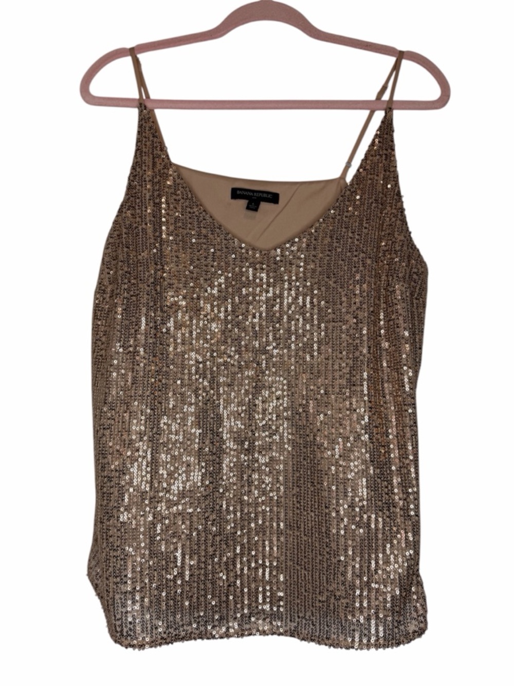 Banana Republic Sequined Cami Tank Top size Large Gold V-Neck